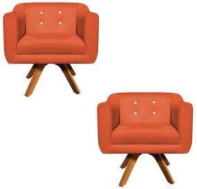 Kit 02 Poltronas Giratória Julia Suede com Strass Base Madeira MM30 D01 - D'Rossi - Laranja