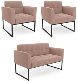 Sofá Namoradeira e 2 Poltronas Industrial Pto Elisa Bouclê D03 - DRossi - Rose