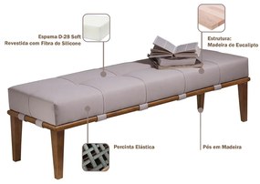 Recamier Decorativo 140cm Martínez Linho Pés Madeira Bege/Natural G62 - Gran Belo