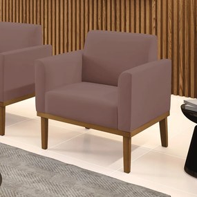 Poltrona Decorativa Isabella Pés Fixo em Madeira Castanho Veludo Rose G19 - Gran Belo