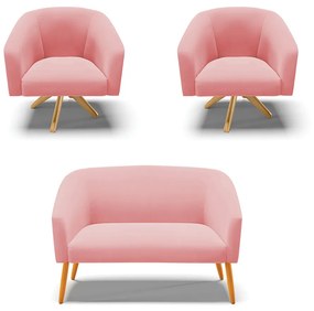 Namoradeira e 2 Poltronas Giratória MA30 Stella Suede D03 - D'Rossi - Rose