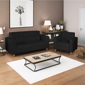 Kit Sofá 2 Lugares e 2 Poltronas Denver Suede Preto - ADJ Decor