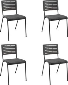 Kit 4 Cadeiras Niala Montada Preta em Aço e Polipropileno NR17 Plaxmetal