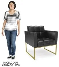 Poltrona Base Industrial Dourado Kit 2 Ana Sintético PU Preto - Ibiza