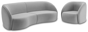 Conjunto Sofá Sala de Estar Bipartido 240cm e Poltrona Clarke Veludo Cinza G45 - Gran Belo