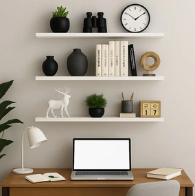 Prateleira Madeira Flutuante Multiuso Kit 3 91x20 Luara L06 - D'Rossi - Branco