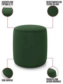 Puff Redondo Orgânico para Sala Malu Veludo M11 - D'Rossi - Verde