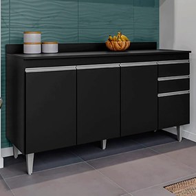 Conjunto Balcão de Cozinha com Tampo Dodoma MDP/BP Preto G96 - Gran Belo