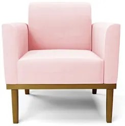 Poltrona Base Madeira Castanho Kit 2 Maressa Suede Rosa Bebê - Ibiza