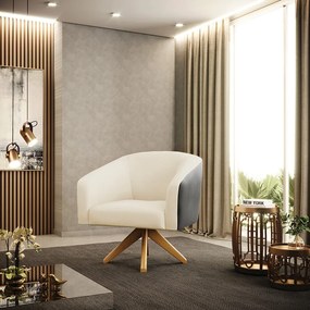 Poltrona Decorativa Giratória MA30 Stella Preto/Linho Bege D03 - D'Rossi