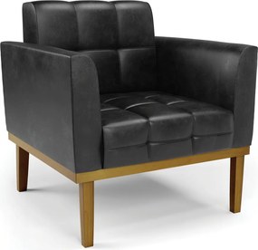 Poltrona Decorativa Karen Pés Fixo em Madeira Castanho PU Preto Brilho G19 - Gran Belo