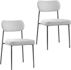 Cadeira Jantar Estofada Pé Metal Preto Kit 2 Lavy Boucle Cinza S08 - M