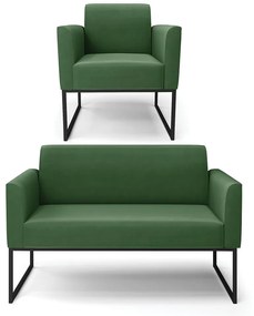 Sofá Namoradeira com Poltrona Base Industrial Preto Marisa Suede D03 - D'Rossi - Verde