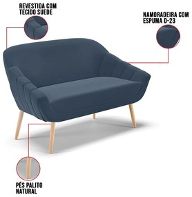 Namoradeira 02 Lugares Giovana Suede Pés Palito Natural D03 - D'Rossi - Azul Marinho
