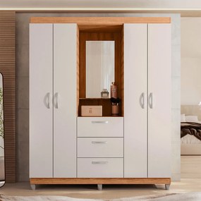 Guarda Roupa Prímor 154,8cm com Penteadeira Espelho e Gavetas MDP Freijo/OffWhite G11- Gran Belo