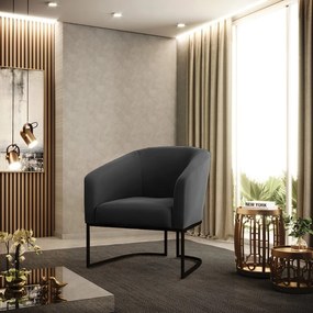 Poltrona Decorativa Industrial Preto Kit 2 Stella Suede Preto D03 - D'Rossi