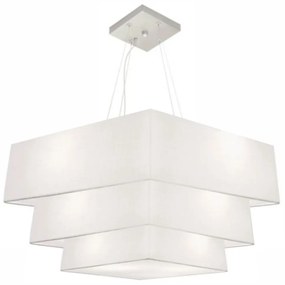 Lustre Pendente Triplo Quadrado Md-4165 Cúpula em Tecido 80x70x60cm Branco - Bivolt