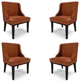 Kit 4 Cadeiras Decorativas Sala de Jantar Base Fixa de Madeira Firenze PU Nozes/Preto G19 - Gran Belo