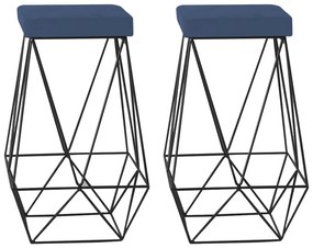 Kit 2 Banqueta Decorativa Kathy Base Preta Suede Azul Marinho G41 - Gran Belo