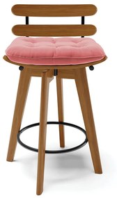 Kit 04 Banquetas Giratória Costela Suede Rosê Base Madeira MA70 - D'Rossi