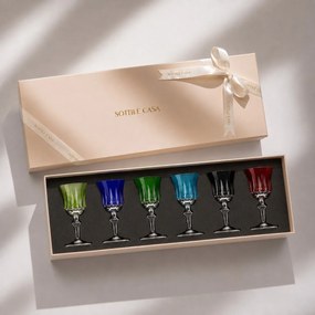 Kit 6 Taças Coloridas de Cristal Lapidado 66 p/ Licor c/ Caixa de Presente - KT03  KT03