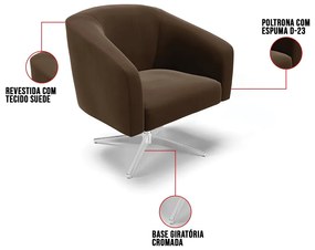 Poltrona Decorativa Giratória Cromada Stella Suede D03 - D'Rossi - Marrom