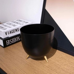 Cachepot de Metal Preto e Pés Dourado 17cm E02- D'Rossi