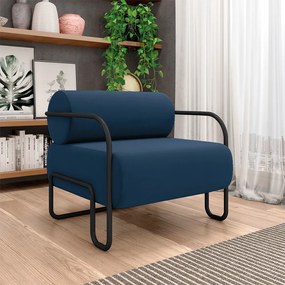 Poltrona Sala de Estar Industrial Preto Ameli Veludo K01 - D'Rossi - Azul Marinho