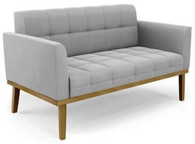 Namoradeira com 2 Poltronas Base de Madeira Castanho Elisa Suede D03 - D'Rossi - Cinza