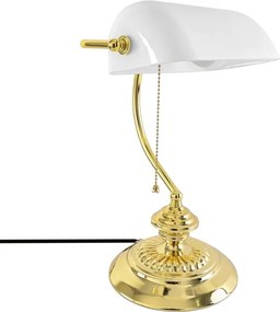 Luminaria De Mesa Metal Vidro Branco Dourado Banker