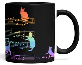 Caneca Gato Musical Arco Iris Cat Lover Preta com Alça Preto