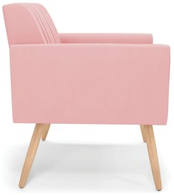 Poltrona Viena Gomada Suede Rosê Pés Palito Natural - D'Rossi