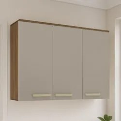Armário de Cozinha Aéreo 120cm 3 Portas Nádia Mocca/Avelã L01 - Mpozen