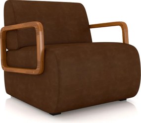 Poltrona Decorativa Sala de Estar Odessa Braços em Madeira PU Marrom G33 - Gran Belo