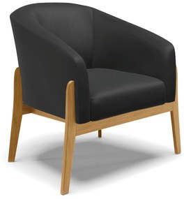 Poltrona Decorativa Base de Madeira Stella Sintético D03 - D'Rossi - Preto