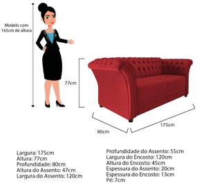 Namoradeira Chesterfield Sofia Suede Vermelho - ADJ Decor