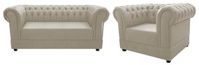 Kit Poltrona e Namoradeira Chesterfield Ana Suede Bege- ADJ Decor