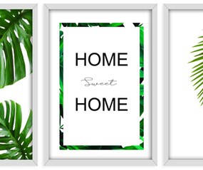 Kit 03 Quadros Decorativos Folhagem Home Sweet Home 43x33 cm - D'Rossi