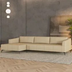 Sofá 4 Lugares 306cm Com Chaise Esquerdo Eko Couro Bege Z55 - Mpozenat
