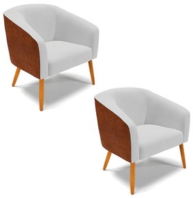 Cadeira Sala Jantar Pé Palito Castanho kit 2 Stella Sintético PU Nozes/Linho D03 - D'Rossi - Cinza