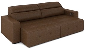 Sofá Retrátil 3 Lugares 204cm 2 Módulos Nero com USB Couro Manchado G52 - Gran Belo