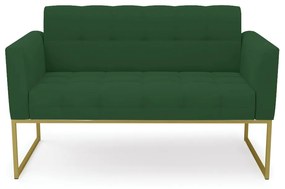 Sofá Namoradeira Elisa Veludo Base Metálica Industrial Dourado - D'Rossi - Verde