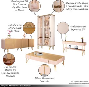Conjunto 1 Cristaleira 1 Buffet 1 Mesa de Centro e 1 Aparador Texas/Virginia/Rennes Off White/Champagne G26 - Gran Belo