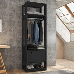 Módulo Guarda Roupa Closet Com 1 Porta Titan Preto Velluto - Móveis Le