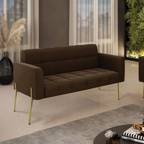 Sofá Namoradeira 2 Lugares Pé de Ferro Dourado Elisa Suede D03 - D'Rossi - Marrom