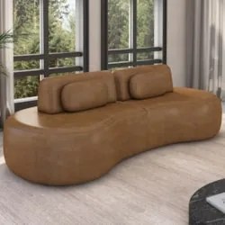 Sofá 4 Lugares 240cm Orgânico Mellanie Sintético Caramelo Z32 - Mpozen