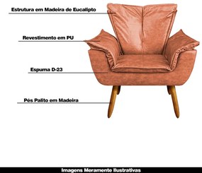 Poltrona Decorativa Pés Palito Charger PU Marrom G19 - Gran Belo