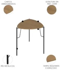 Mesa Lateral Para Sala Pés Metálicos Kit 2 Blen Louro/Preto I06 - Mpoz