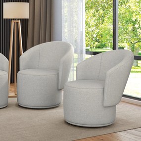 Poltrona Decorativa Orgânica Fixa para Sala kit 2 Malu Linho M11 - D'Rossi - Cinza