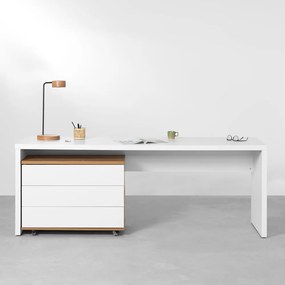Conjunto Office - Bancada Contemporânea Branco 1,80m + Gaveteiro 3 Gavetas Louro Freijó e Branco 85cm - Conjunto Office - Bancada Contemporânea Branco 1,80m + Módulo 3 Gavetas Louro Freijó e Branco 85cm
